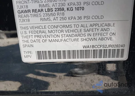 2018 Audi Q3 2.0T Premium/2.0T Sport Premium из США, поврежденный, VIN WA1BCCFS2JR028240